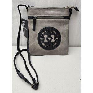 NWT Chateau International Faux Leather Small Crossbody Purse Grey w Pockets